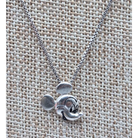 Vintage Disney Sterling 925 Mickey Mouse Earrings and Box Chain Necklace Set - Picture 8 of 11